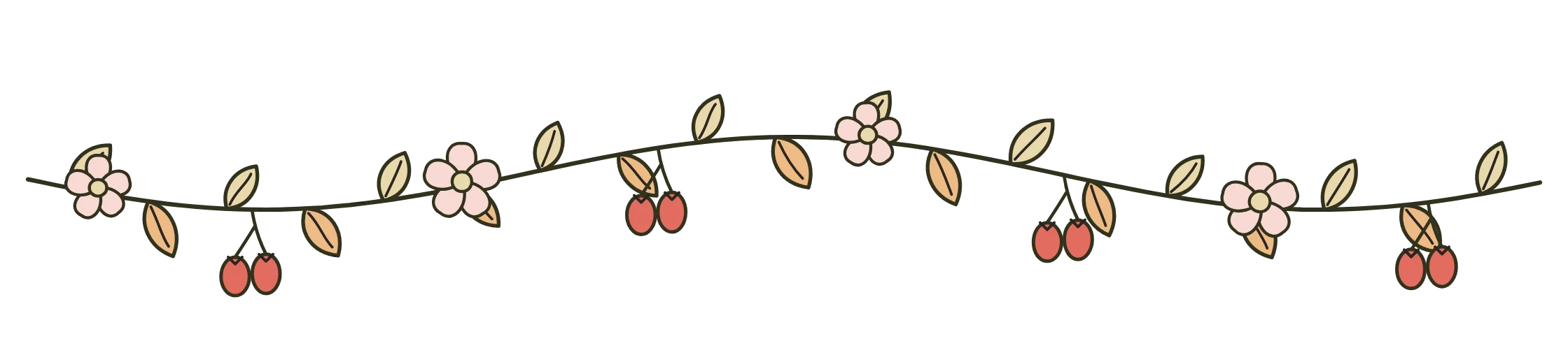 Une guirlande d’églantier, petites fleurs roses et baies
