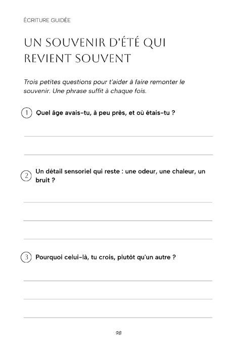 Page d'écriture guidée d'Un été à s'émerveiller