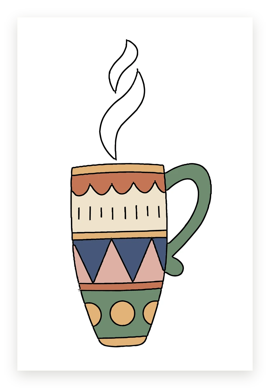 Coloriage d’une tasse, exemple mis en couleur