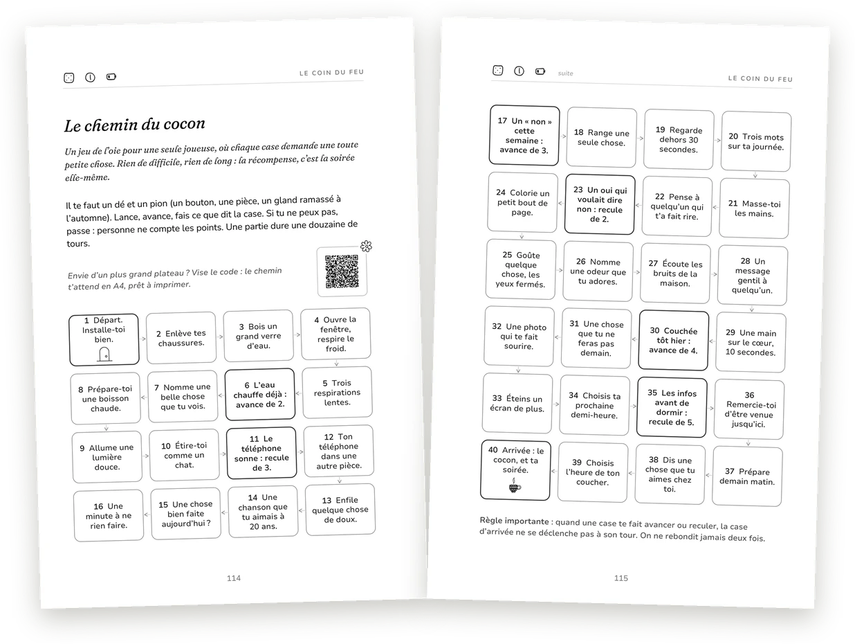 Jeu de plateau Le chemin du cocon, sur deux pages