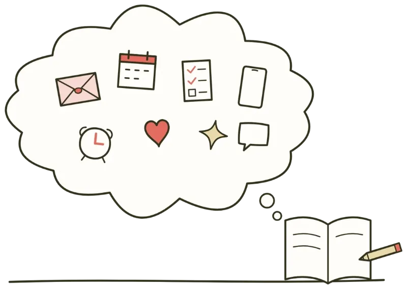 Un nuage de pensées qui déborde, dessiné à la main